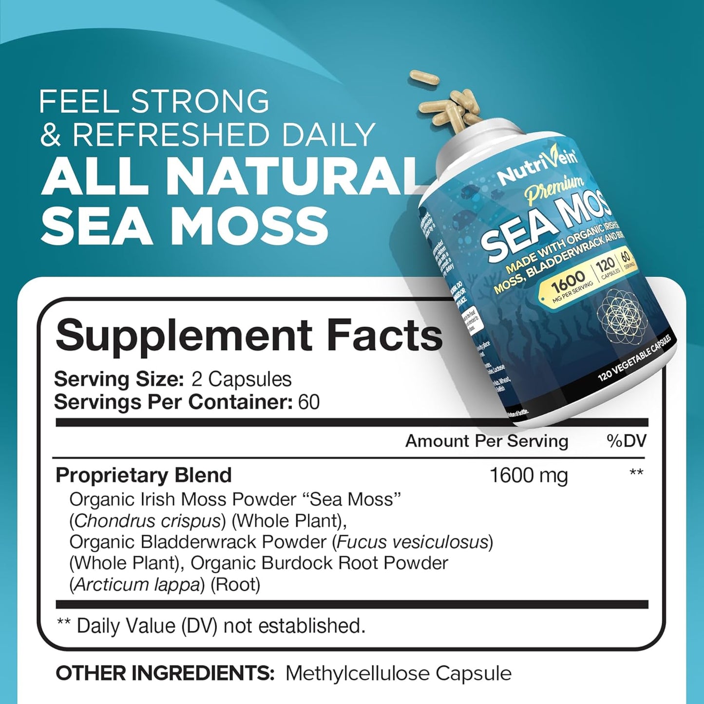 Nutrivein Irish Sea Moss and Tart Cherry Capsules Bundle: Digestive Support and Daily Wellness Supplement Set
