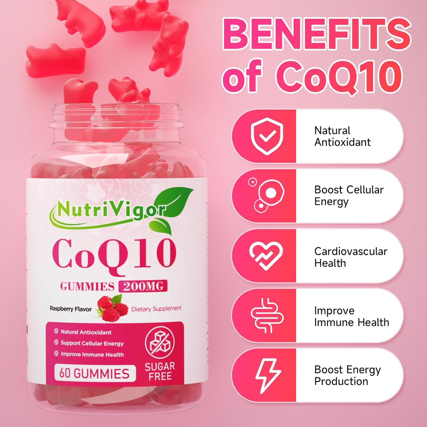 NutriVigor CoQ10 Gummies with 200MG + Calcium Magnesium Zinc Gummies - Energy & Immune System Boost