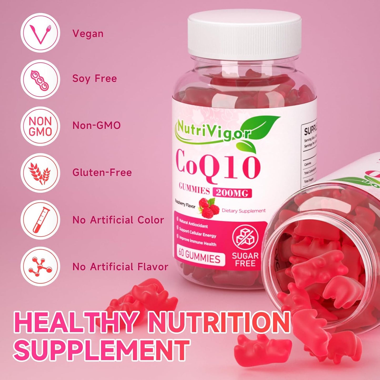 NutriVigor CoQ10 Gummies with 200MG + Calcium Magnesium Zinc Gummies - Energy & Immune System Boost
