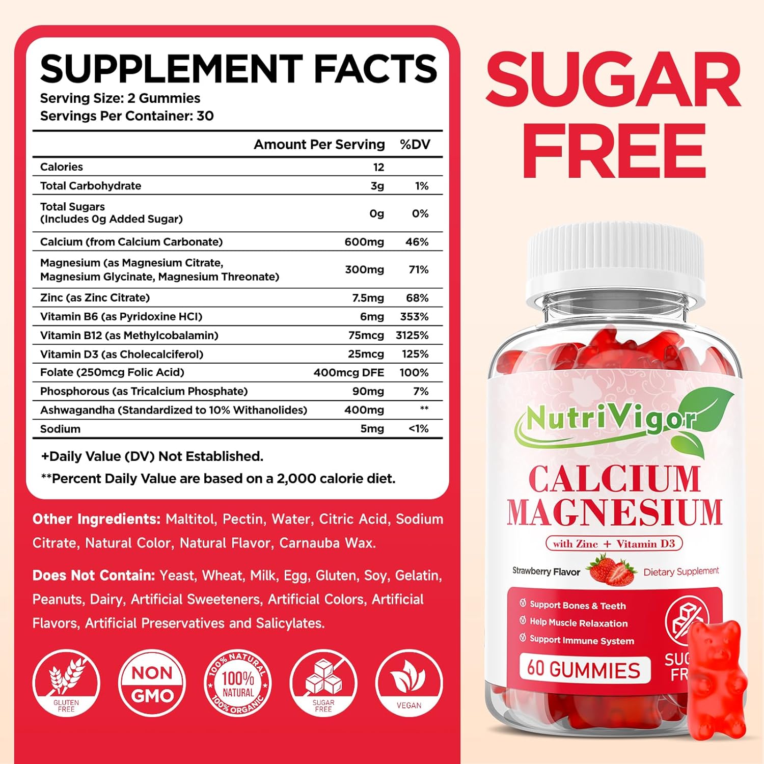 NutriVigor CoQ10 Gummies with 200MG + Calcium Magnesium Zinc Gummies - Energy & Immune System Boost