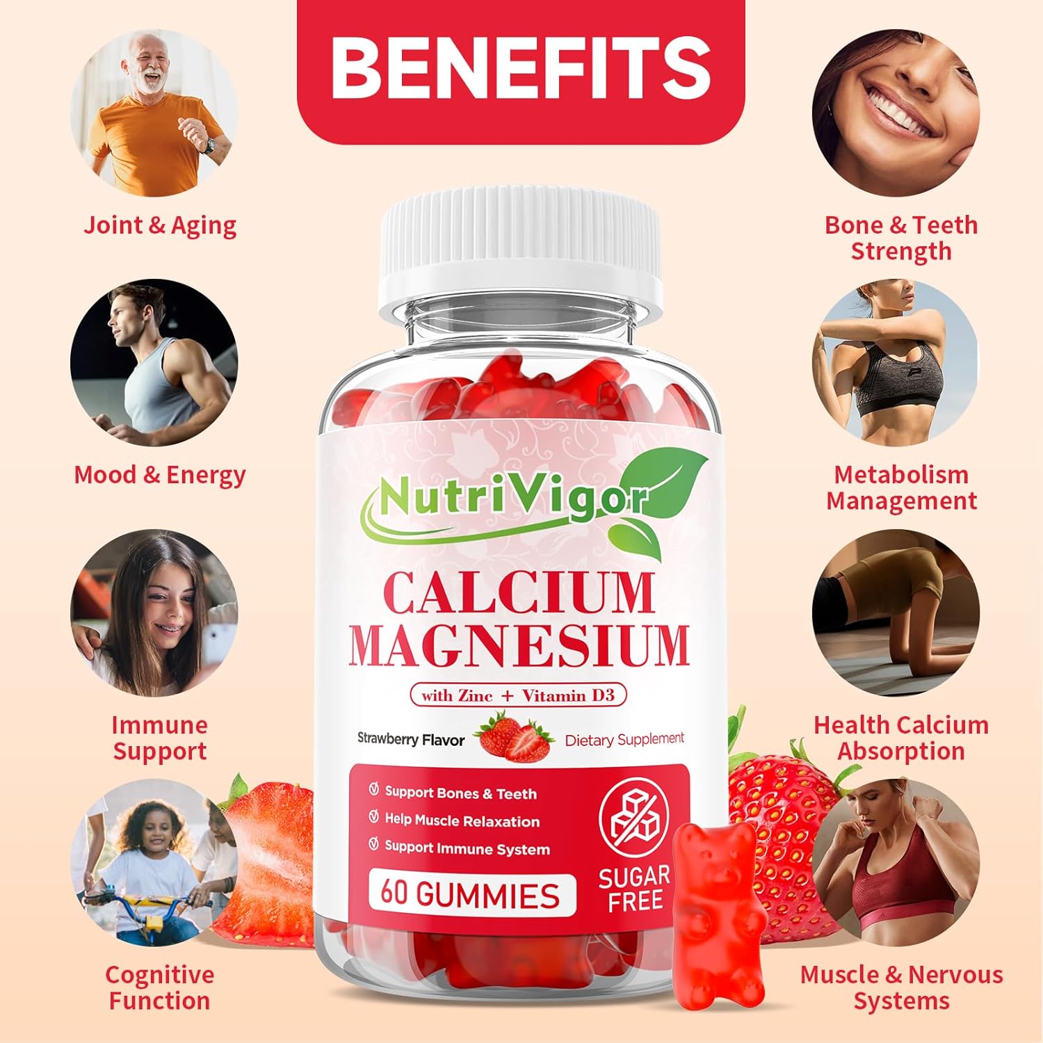 NutriVigor CoQ10 Gummies with 200MG + Calcium Magnesium Zinc Gummies - Energy & Immune System Boost