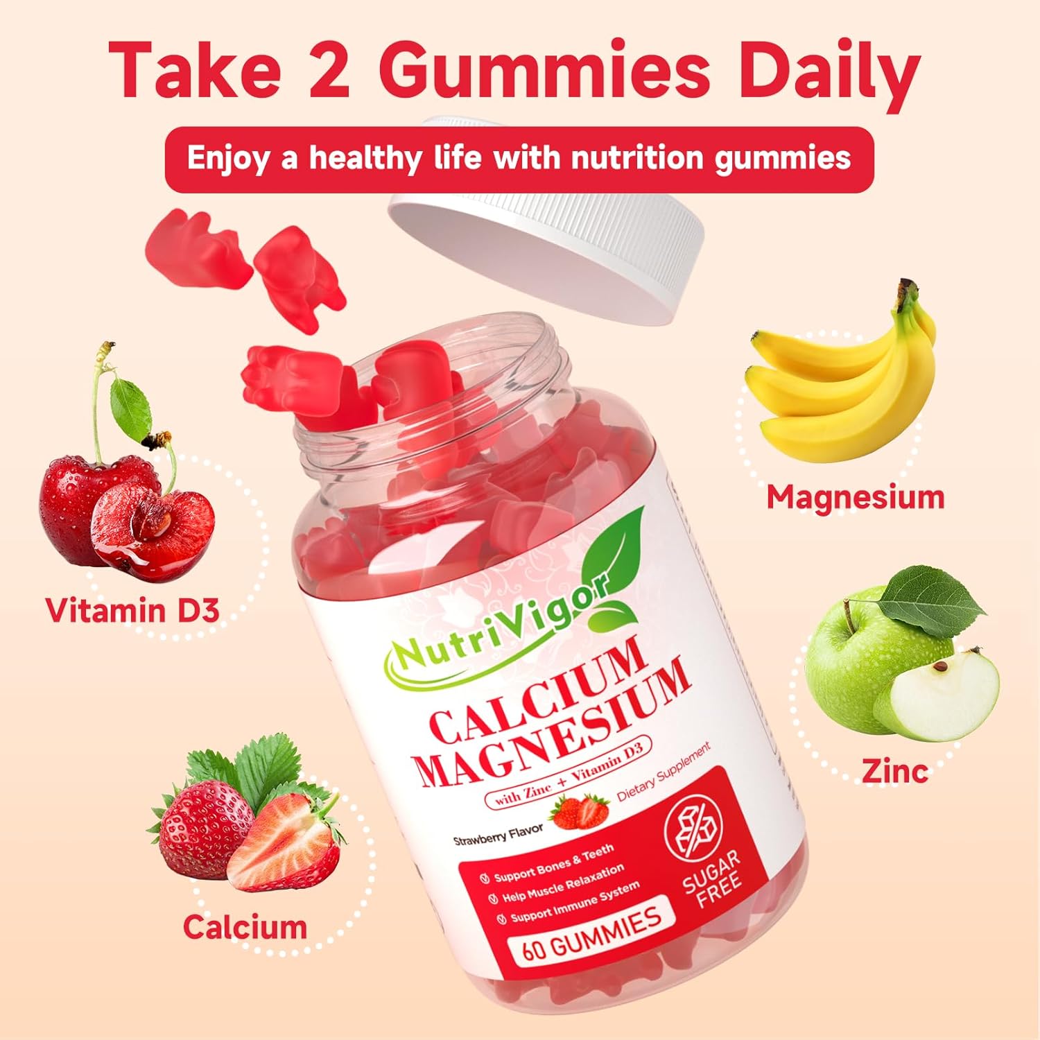 NutriVigor CoQ10 Gummies with 200MG + Calcium Magnesium Zinc Gummies - Energy & Immune System Boost