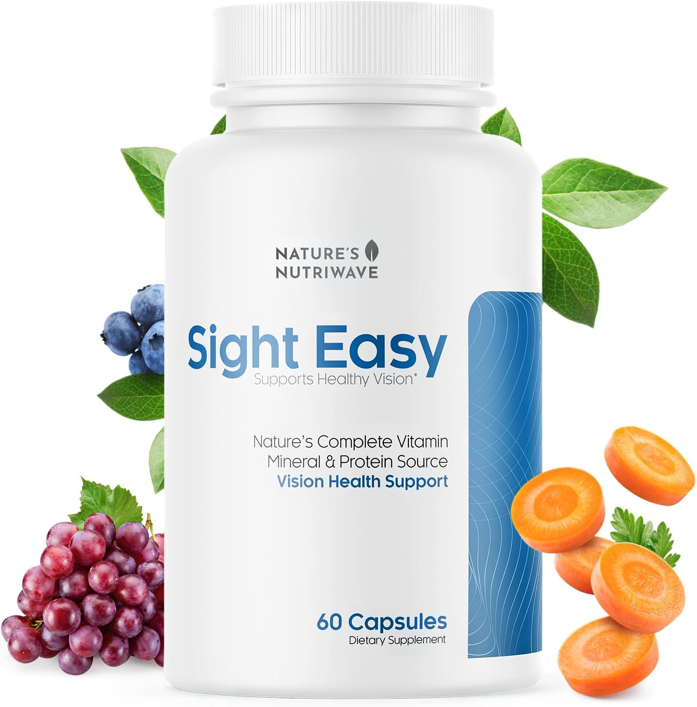 NutriWave SIGHT EASY - Eye Vitamins with Lutein, Zeaxanthin, Bilberry, Vitamin C, E, Zinc - 60 Capsules