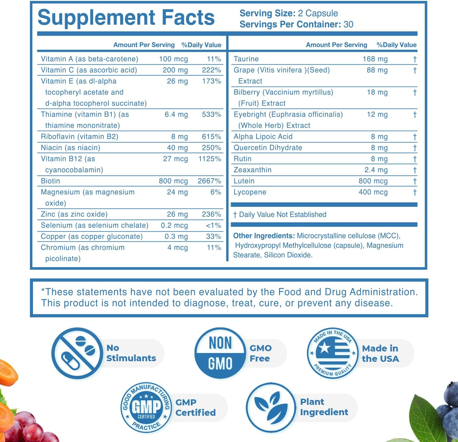 NutriWave SIGHT EASY - Eye Vitamins with Lutein, Zeaxanthin, Bilberry, Vitamin C, E, Zinc - 60 Capsules