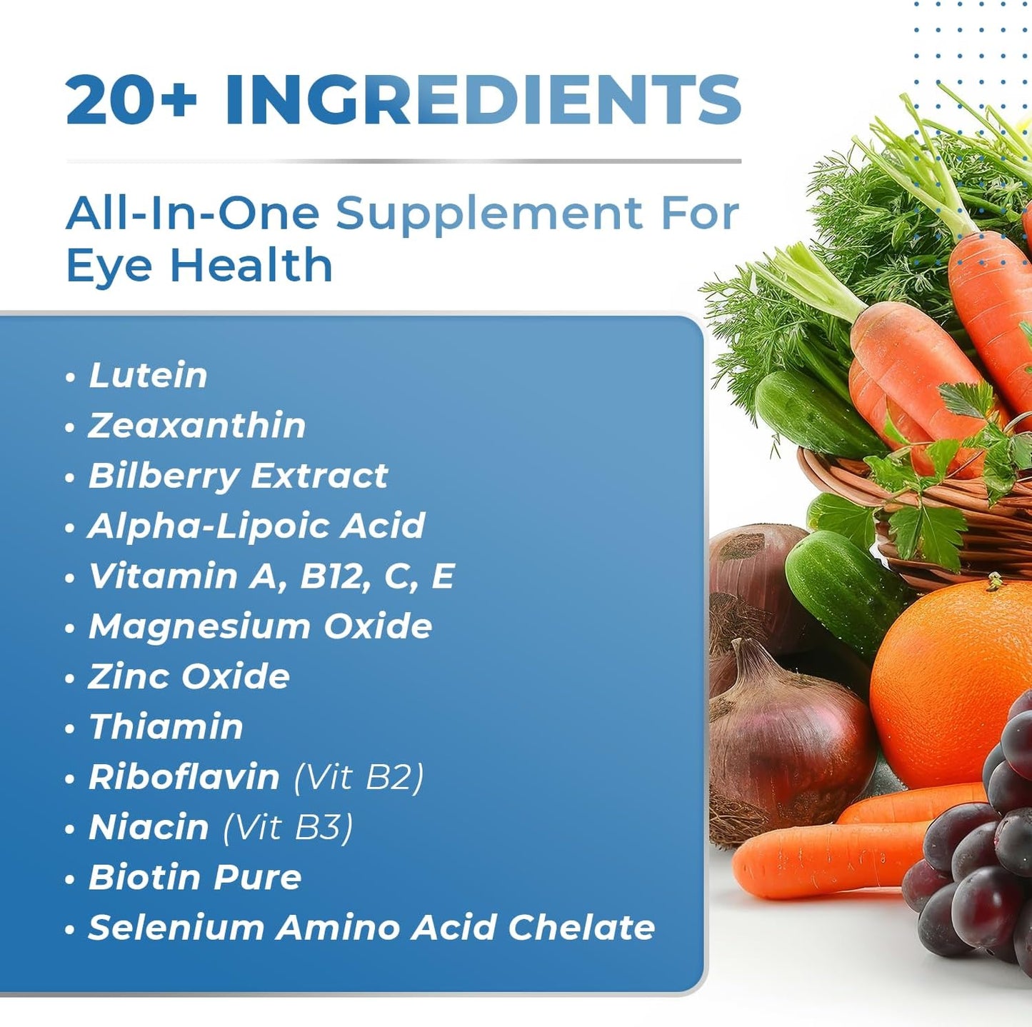 NutriWave SIGHT EASY - Eye Vitamins with Lutein, Zeaxanthin, Bilberry, Vitamin C, E, Zinc - 60 Capsules