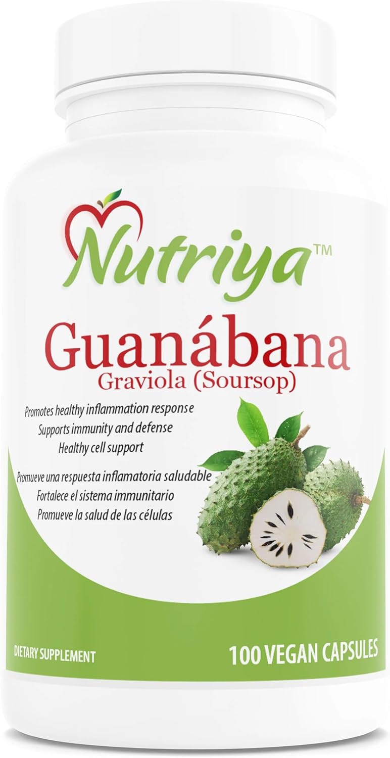 Nutriya Guanábana (Graviola-Soursop) Capsules - Super Antioxidant for Healthy Cells - Immune System Support - 100 Vegetarian Capsules