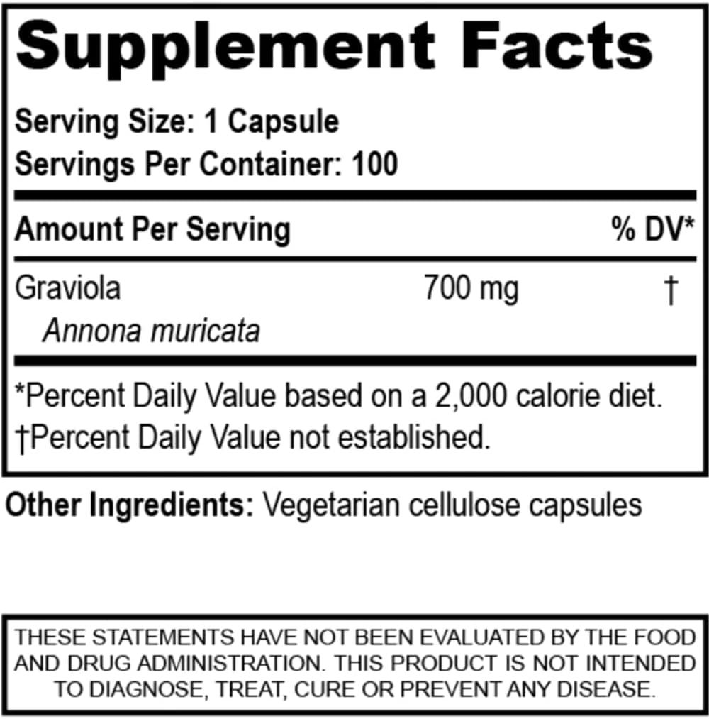 Nutriya Guanábana (Graviola-Soursop) Capsules - Super Antioxidant for Healthy Cells - Immune System Support - 100 Vegetarian Capsules