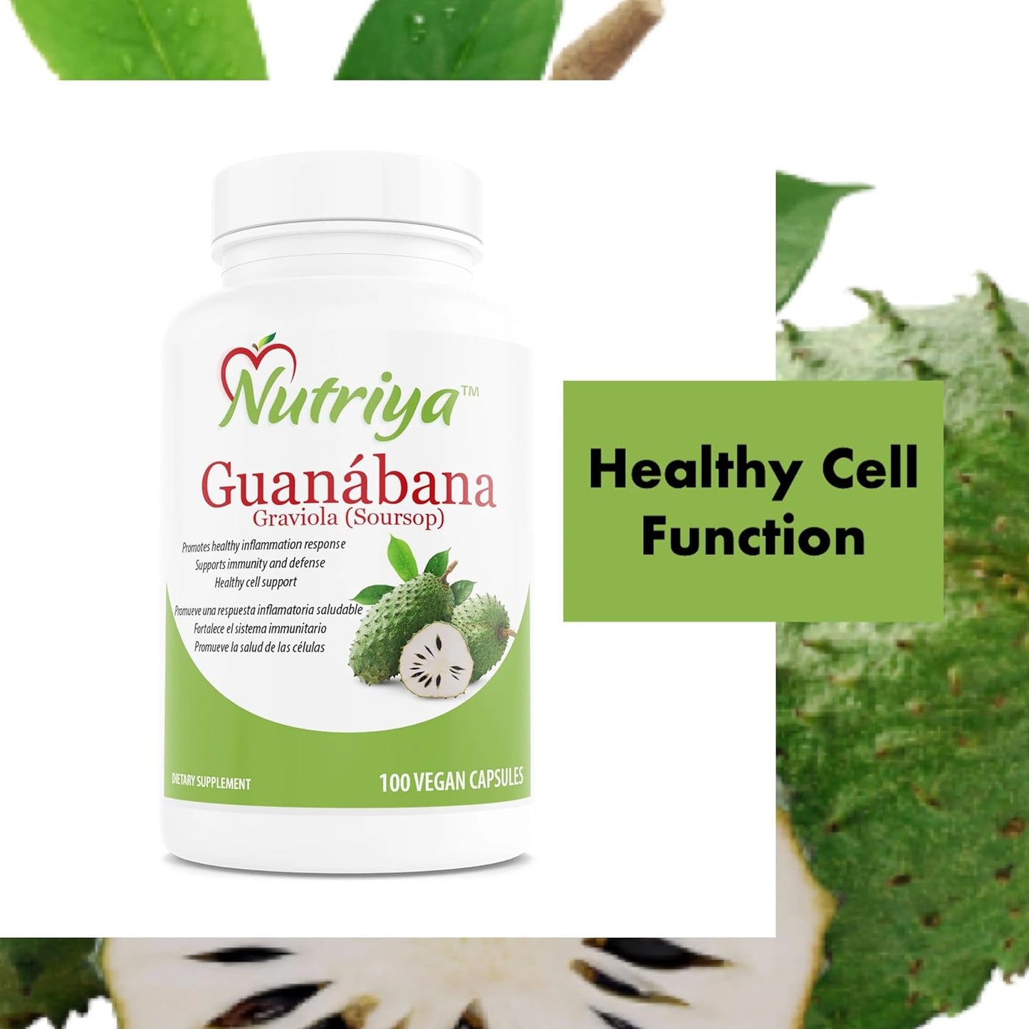 Nutriya Guanábana (Graviola-Soursop) Capsules - Super Antioxidant for Healthy Cells - Immune System Support - 100 Vegetarian Capsules