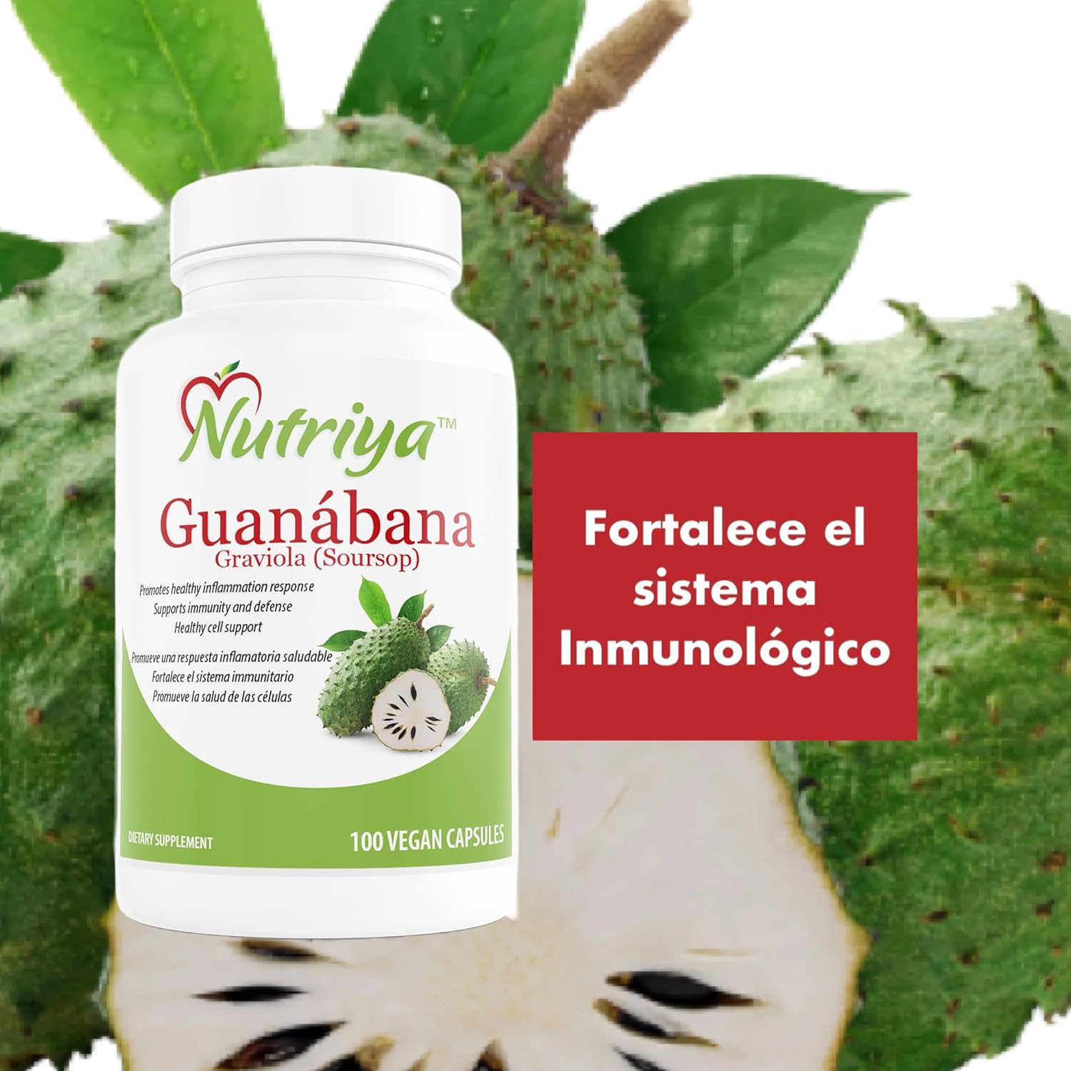 Nutriya Guanábana (Graviola-Soursop) Capsules - Super Antioxidant for Healthy Cells - Immune System Support - 100 Vegetarian Capsules
