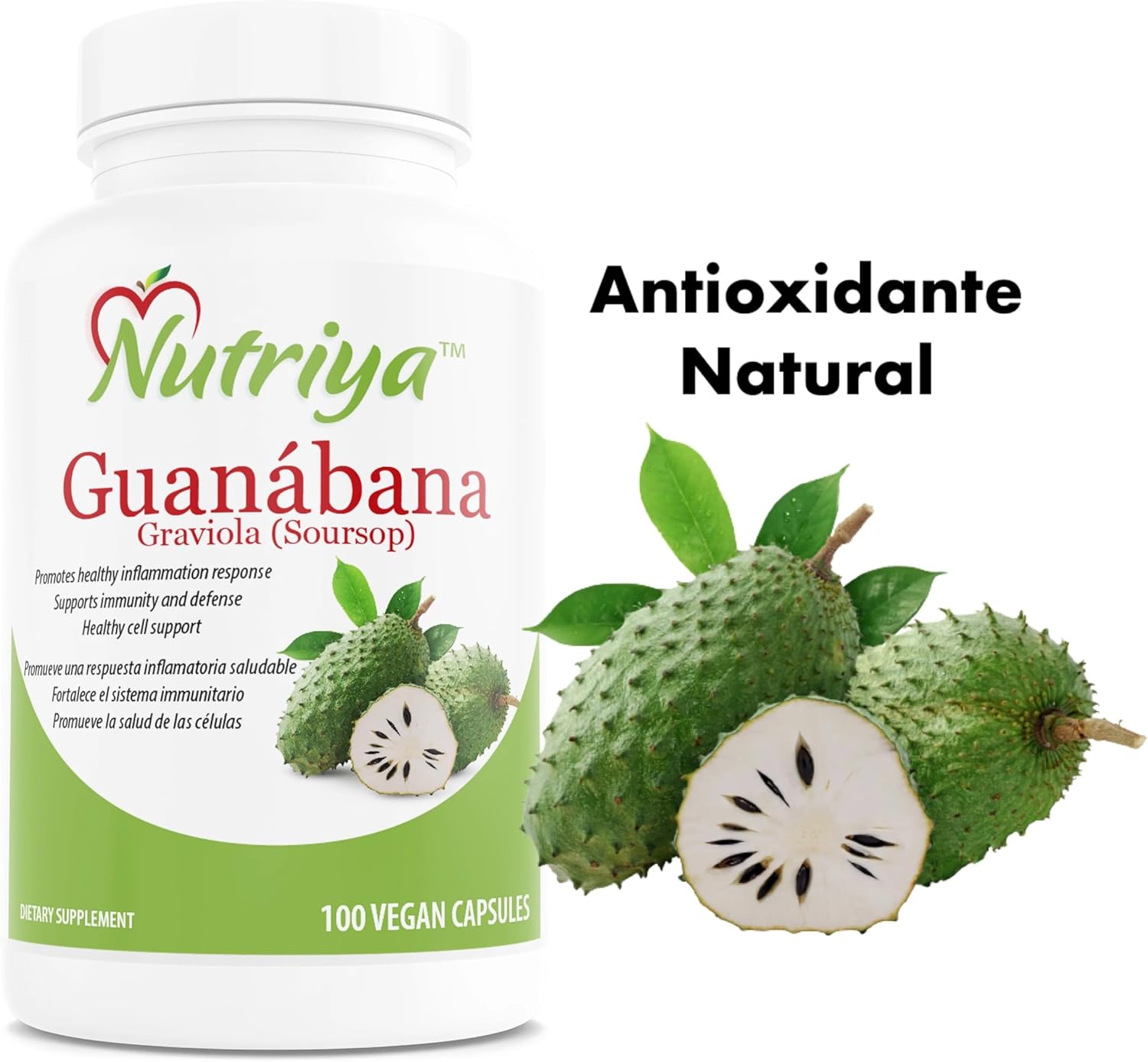 Nutriya Guanábana (Graviola-Soursop) Capsules - Super Antioxidant for Healthy Cells - Immune System Support - 100 Vegetarian Capsules