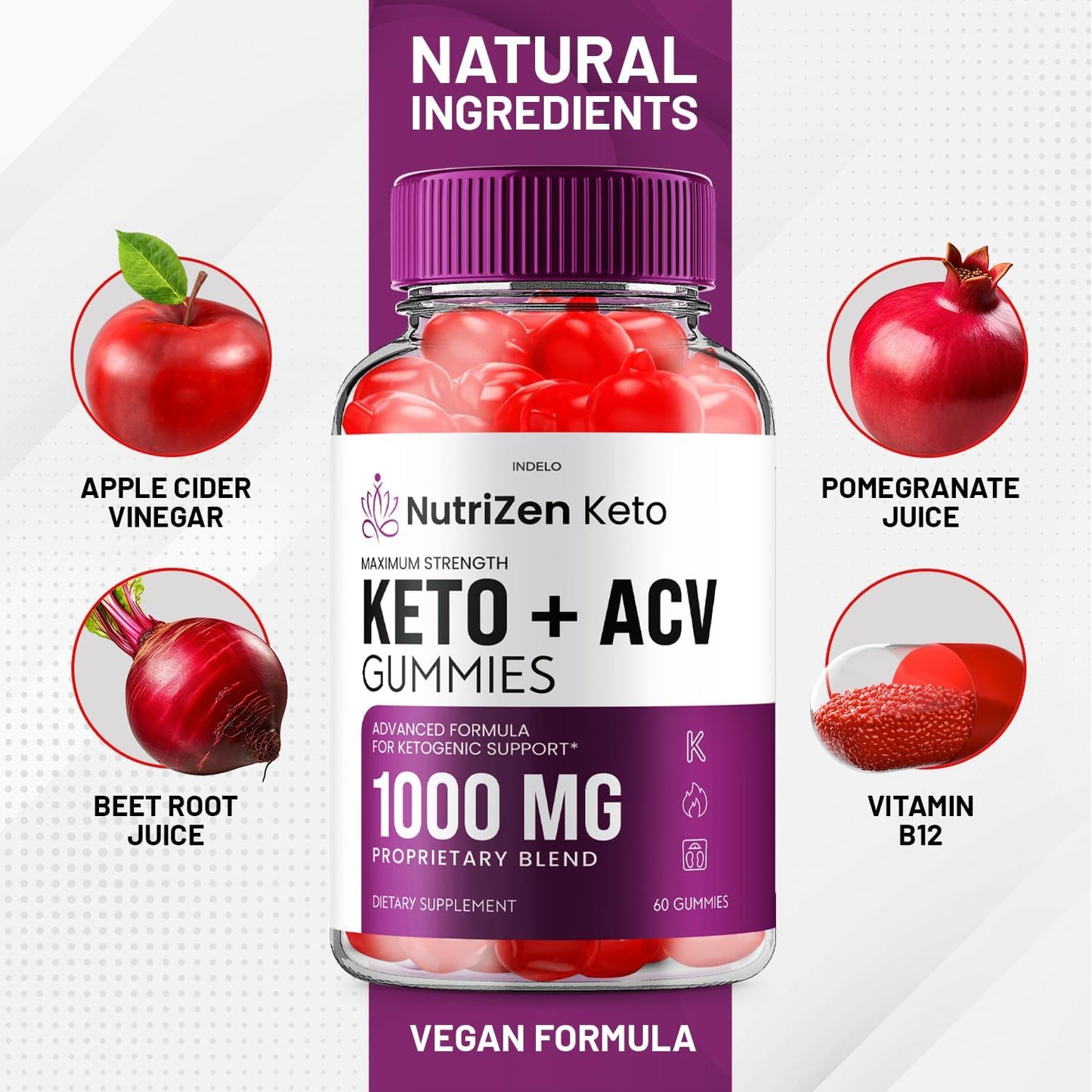 NutriZen Keto ACV Gummies - 2 Pack Advanced Formula for Men and Women - Apple Cider Vinegar Dietary Supplement with Nutrizen (120 Gummies)