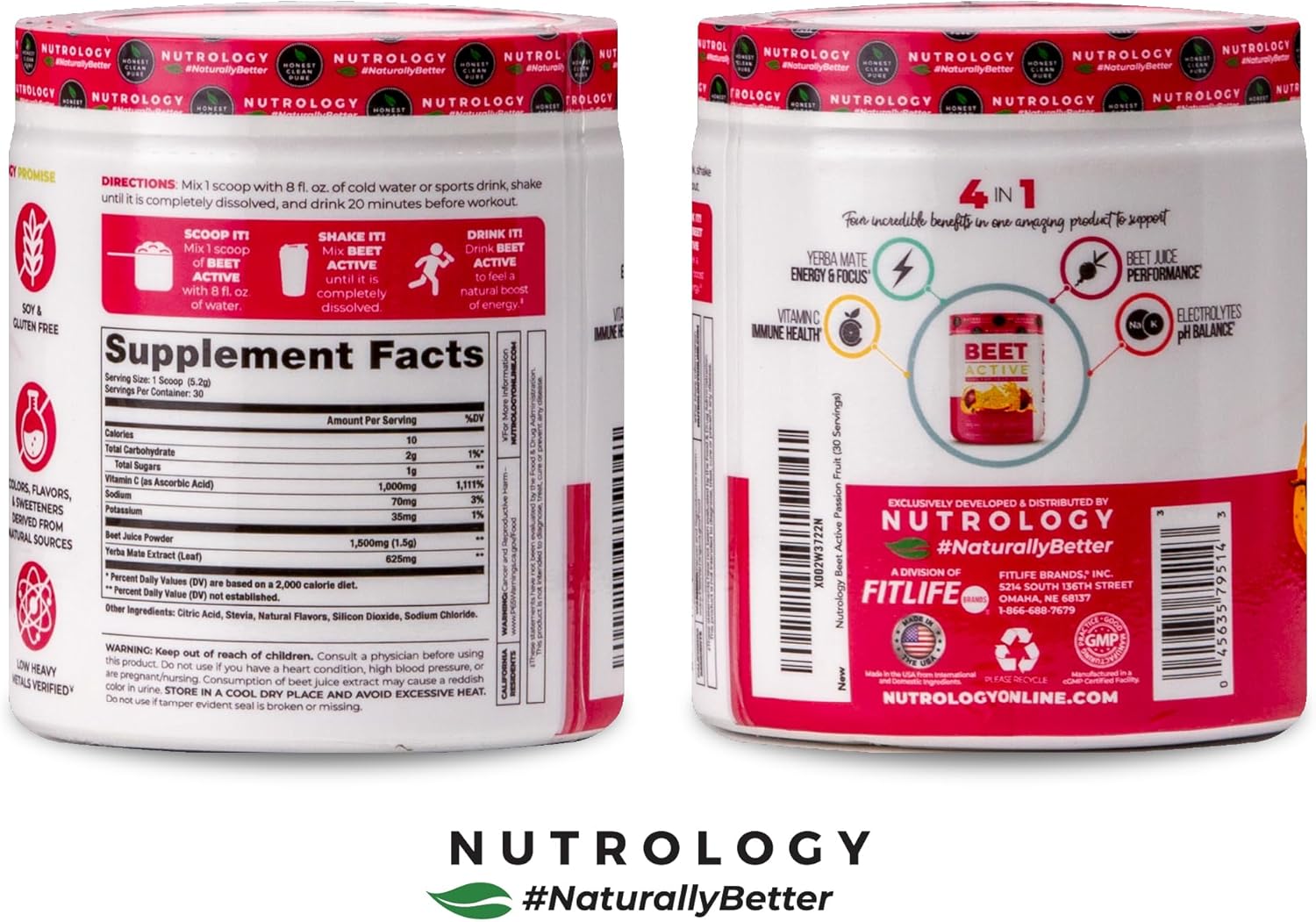 Nutrology Beet Active Pre-Workout Powder - Boosts Energy, Endurance & Nitric Oxide - Vegan Passion Fruit Flavor - 30 Servings - BoostGo Australia