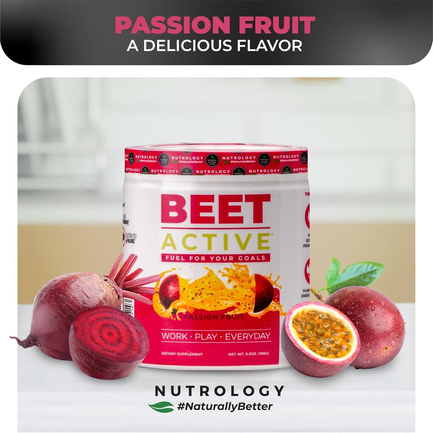 Nutrology Beet Active Pre-Workout Powder - Boosts Energy, Endurance & Nitric Oxide - Vegan Passion Fruit Flavor - 30 Servings - BoostGo Australia