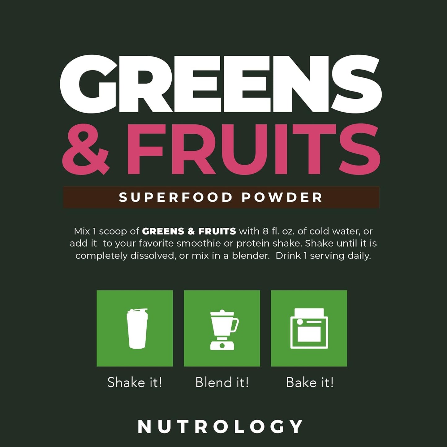 Nutrology Chocolate Greens & Fruits Powder - Superfood with Naturally Sourced Ingredients, Zen Natural Magnesium Supplement - 30 Servings