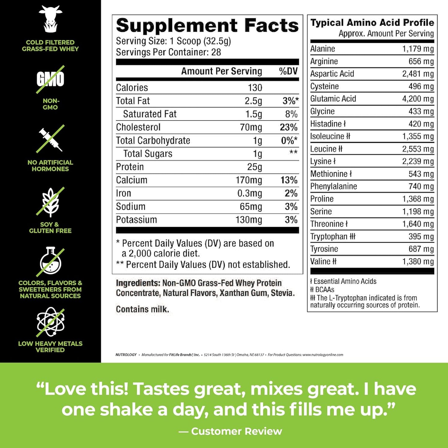 Nutrology Grass Fed Whey Protein Powder Vanilla & Lemonade - Supports Lean Muscle Recovery & Performance with BCAA Natural - 58 Servings