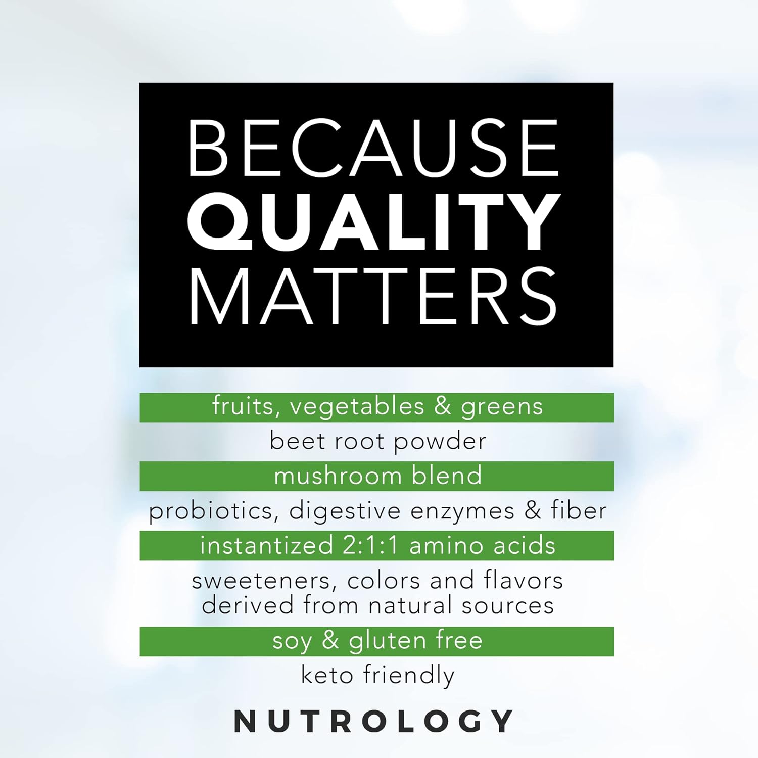 Nutrology Greens & Fruits Powder - Chocolate Superfood Blend (30 Servings) + BCAA Natural Plant Based Powder - Orange Coconut Flavor (30 Servings)