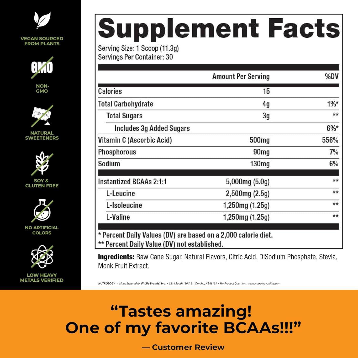 Nutrology Greens & Fruits Powder - Chocolate Superfood Blend (30 Servings) + BCAA Natural Plant Based Powder - Orange Coconut Flavor (30 Servings)