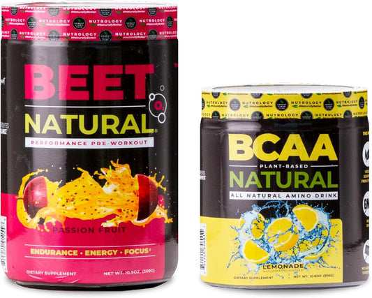 Nutrology Plant-Based BCAA Powder Combo Pack - Lemonade & Passion Fruit Flavor (30 Servings Each) - BoostGo Australia