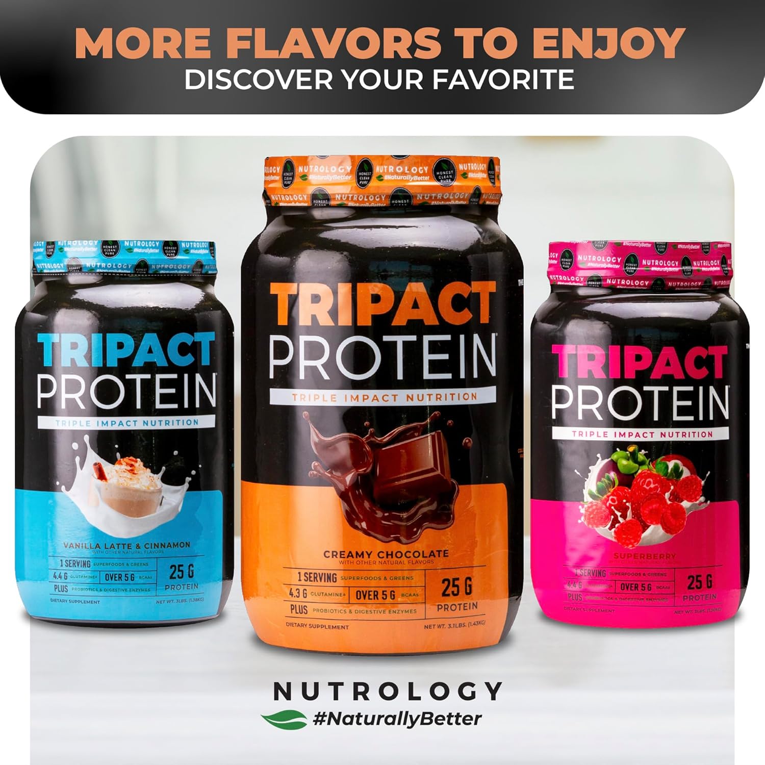Nutrology TRIPACT Creamy Chocolate Protein Powder: 7-in-1 Meal Replacement Shake with Grass Fed Whey, Pea, Rice, Greens, Probiotics, BCAAs & Amino Energy - 40 Servings - BoostGo Australia