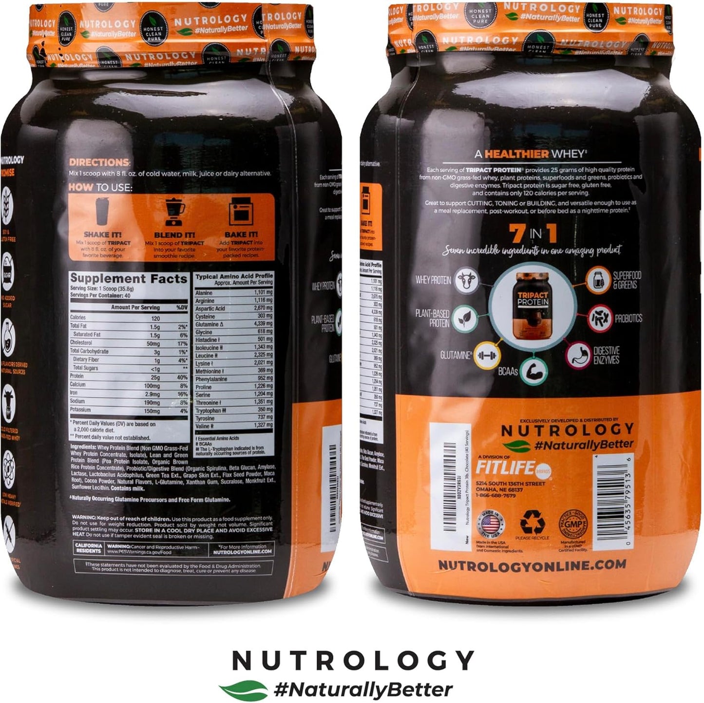 Nutrology TRIPACT Creamy Chocolate Protein Powder: 7-in-1 Meal Replacement Shake with Grass Fed Whey, Pea, Rice, Greens, Probiotics, BCAAs & Amino Energy - 40 Servings - BoostGo Australia