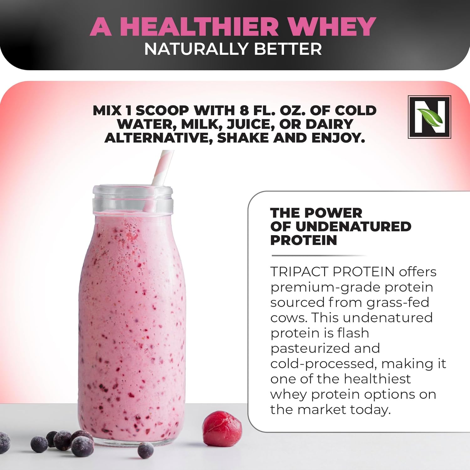 Nutrology TRIPACT Superberry Protein Powder: 7-in-1 Meal Replacement Shake with Grass Fed Whey, Greens, Probiotics & BCAAs (40 Servings) - BoostGo Australia
