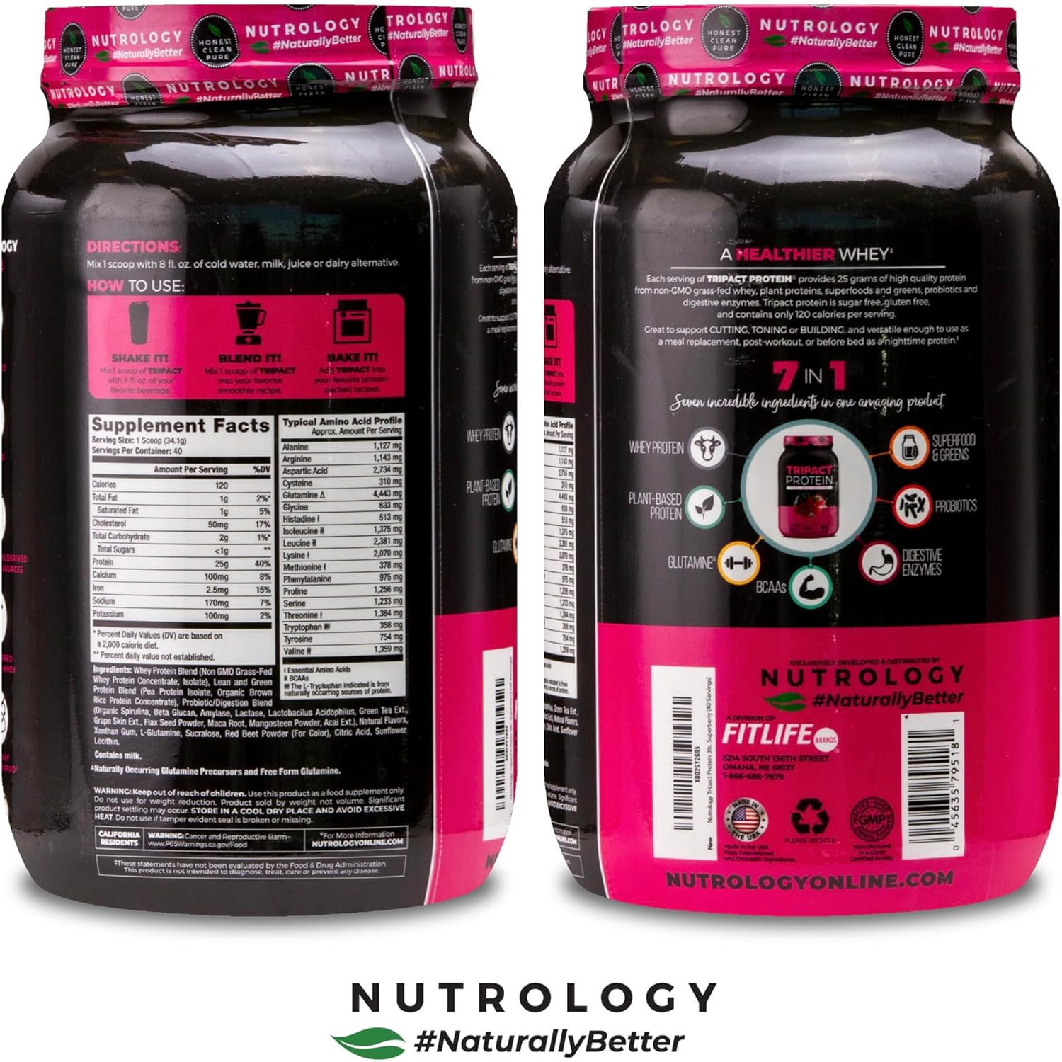 Nutrology TRIPACT Superberry Protein Powder: 7-in-1 Meal Replacement Shake with Grass Fed Whey, Greens, Probiotics & BCAAs (40 Servings) - BoostGo Australia