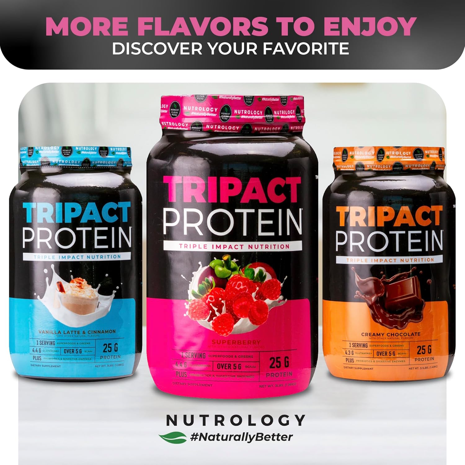 Nutrology TRIPACT Superberry Protein Powder: 7-in-1 Meal Replacement Shake with Grass Fed Whey, Greens, Probiotics & BCAAs (40 Servings) - BoostGo Australia