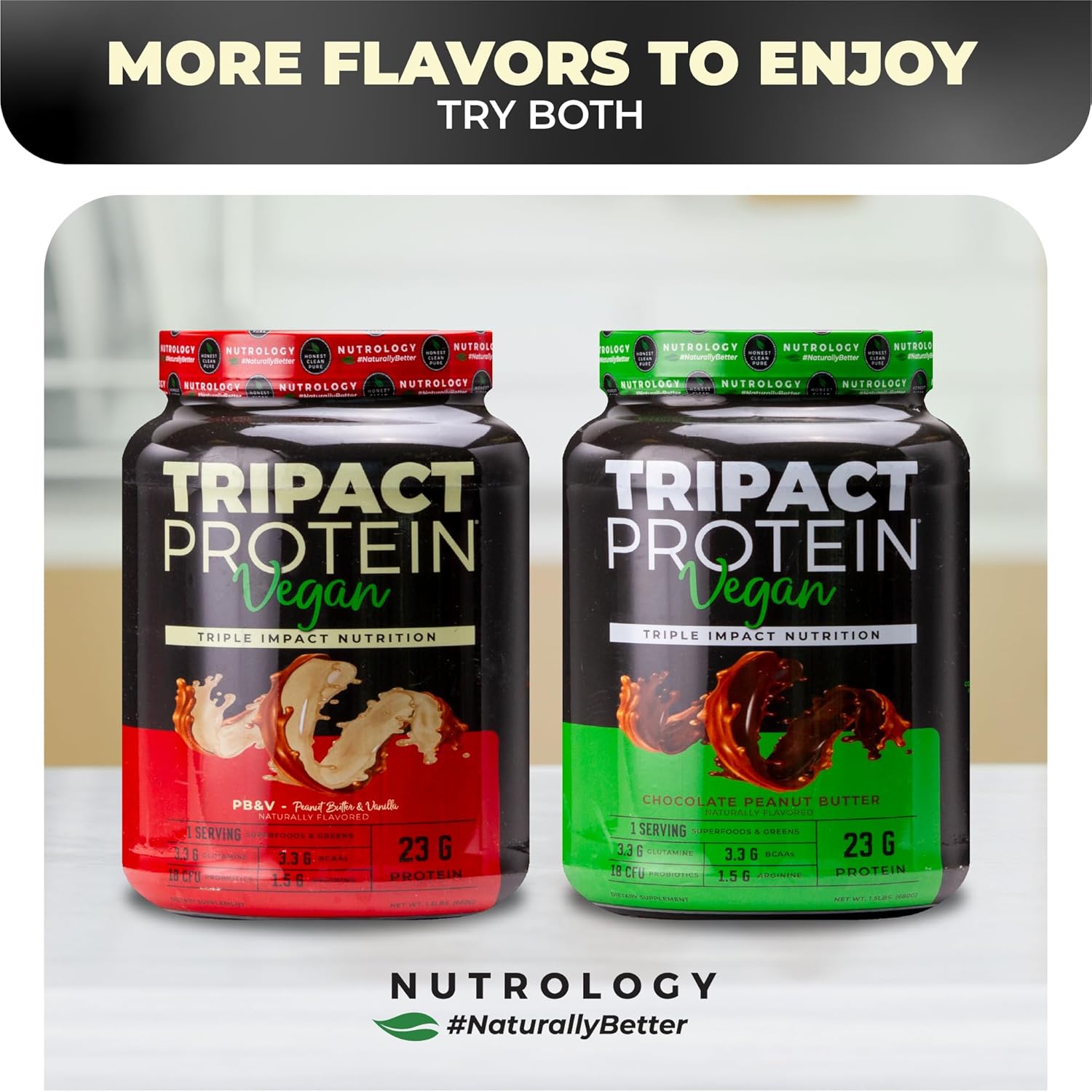 Nutrology TRIPACT Vegan Protein Powder - Organic Plant-Based Meal Replacement Shake with Pea, Rice, & Pumpkin Protein, BCAAs & Glutamine, Non-GMO - Peanut Butter & Vanilla Flavor - 20 Servings - BoostGo Australia