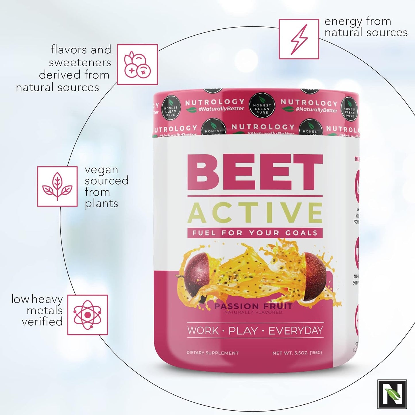 Nutrology TRIPACT Vegan Protein Powder & Beet Active Pre-Workout Bundle, Peanut Butter Vanilla & Passion Fruit Flavors (50 Servings)