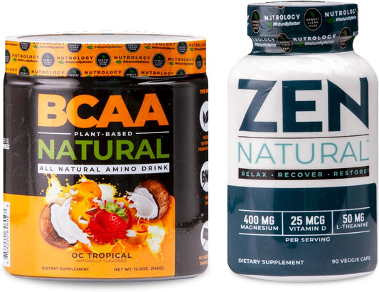 Nutrology Zen Magnesium & BCAA Powder Bundle - Natural Plant-Based Orange Coconut Supplement (30 Servings)