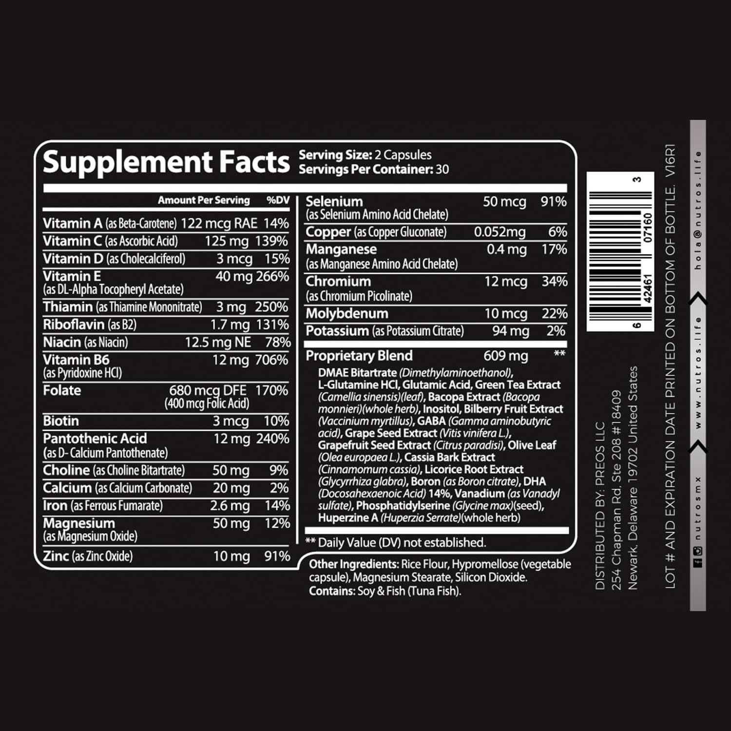 NUTROS Neuro Boost Nootropic Capsules for Memory, Mood, and Mental Clarity - 60 Count