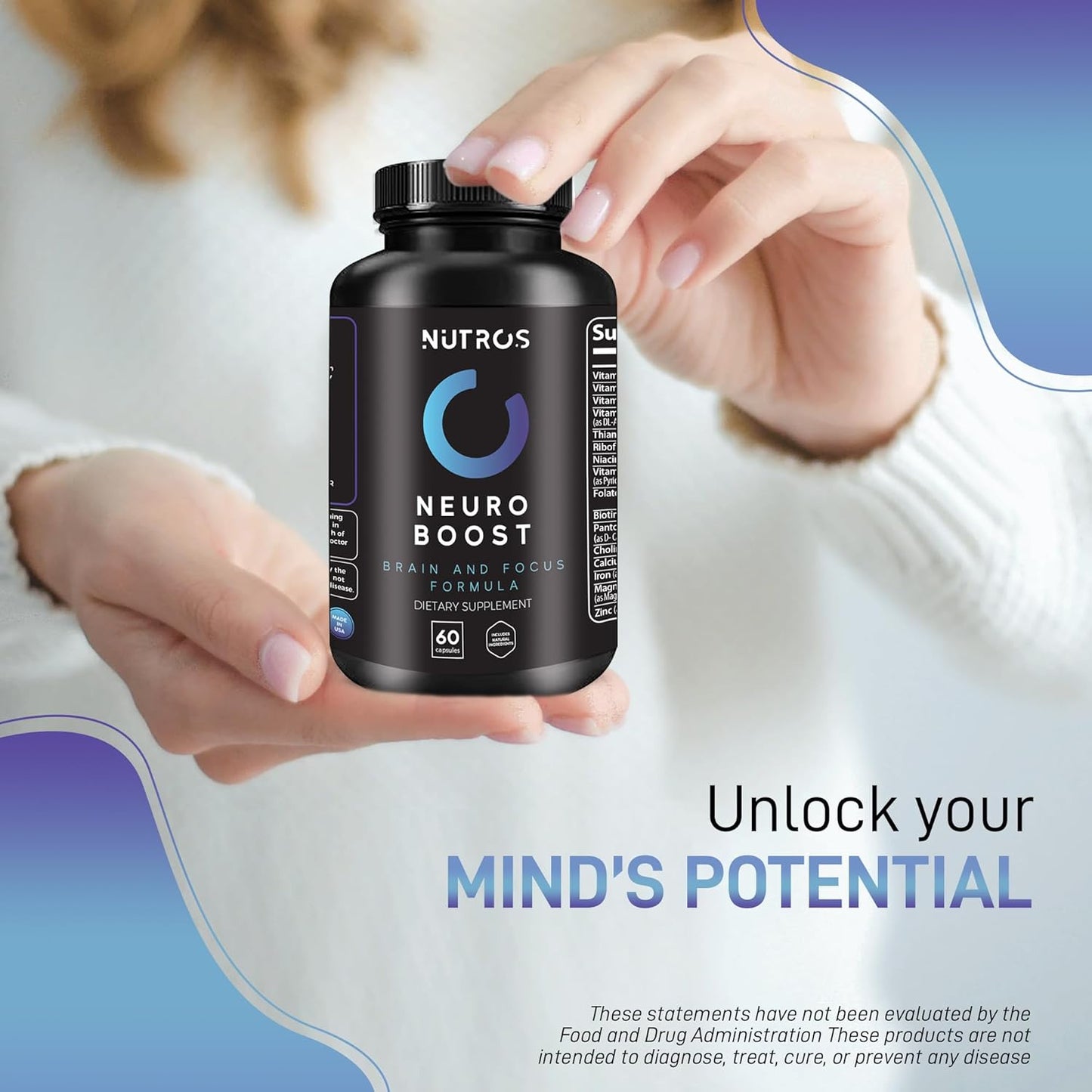 NUTROS Neuro Boost Nootropic Capsules for Memory, Mood, and Mental Clarity - 60 Count