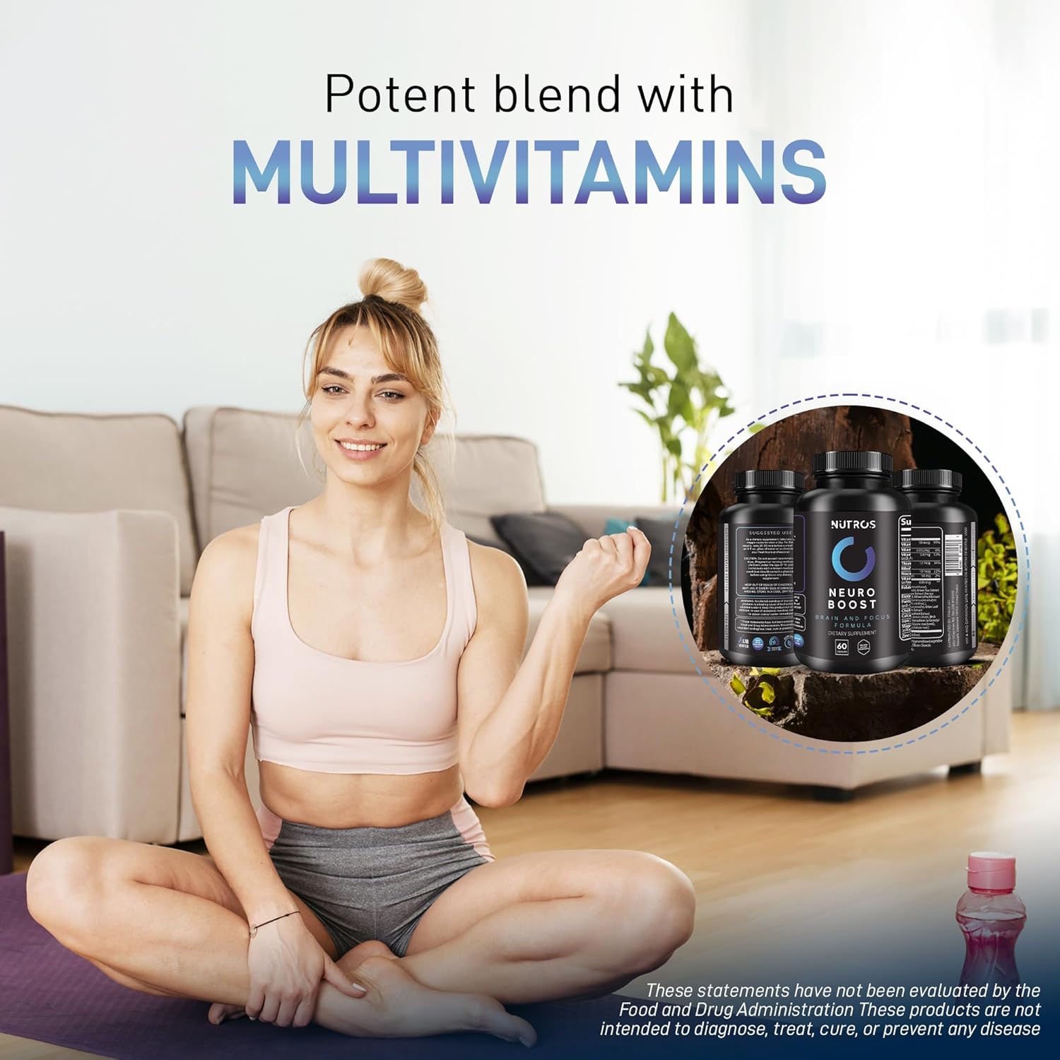 NUTROS Neuro Boost Nootropic Capsules for Memory, Mood, and Mental Clarity - 60 Count