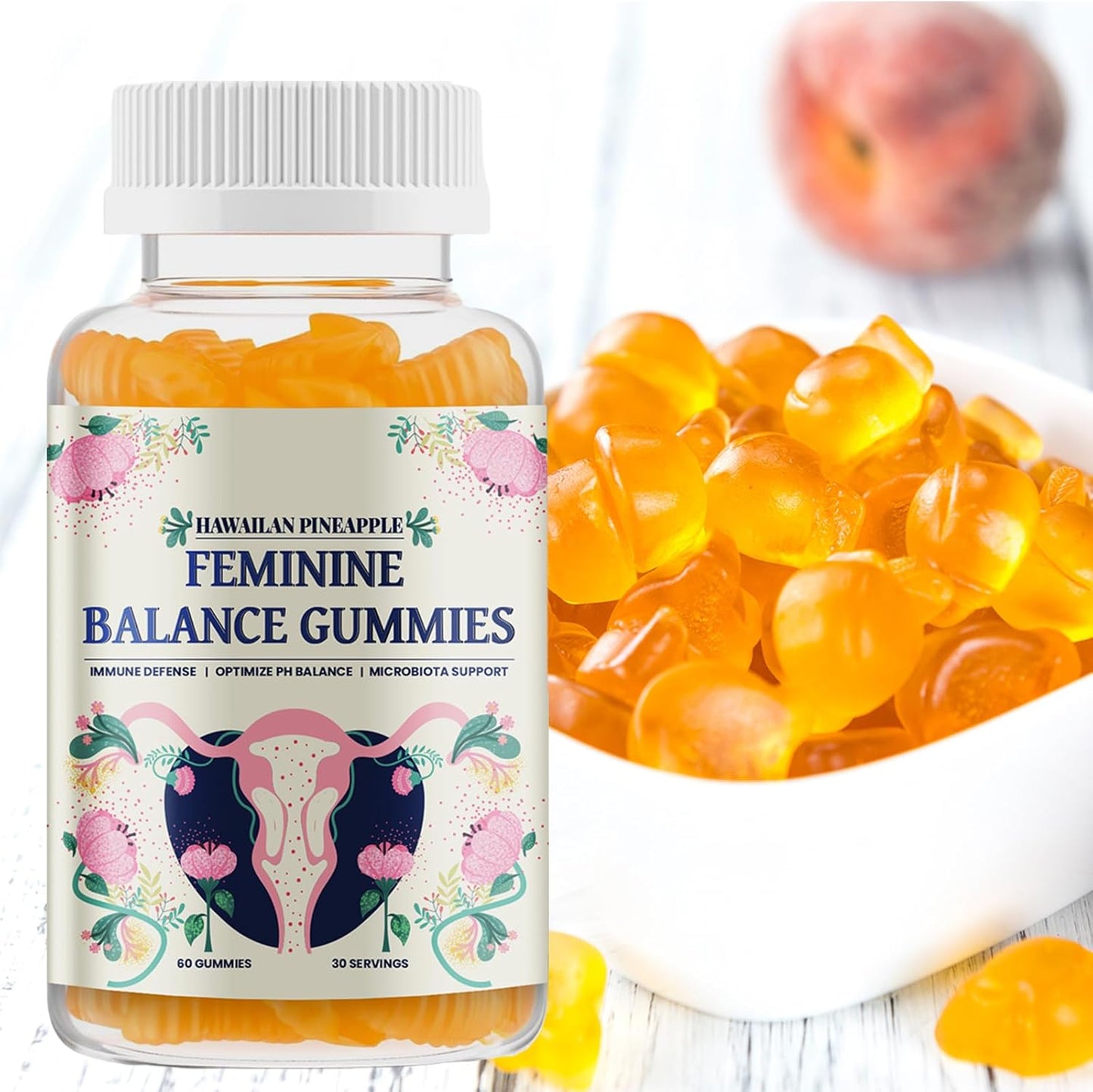 NUTSE Hawaiian Pineapple Feminine Balance Gummies, Support Women's Health - Vegan & Gluten-Free, Immune Support & pH Balance