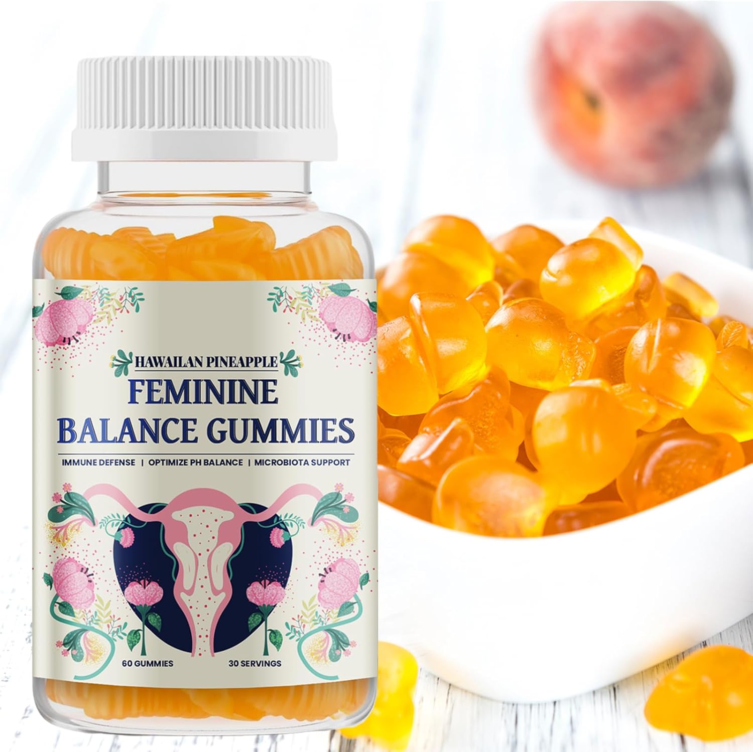 NUTSE Hawaiian Pineapple Feminine Balance Gummies, Support Women's Health - Vegan & Gluten-Free, Immune Support & pH Balance