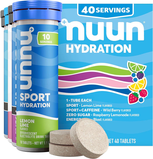 Nuun Hydration Electrolyte Tablets - Sodium, Potassium, Chloride, Calcium, Magnesium Drink Mix | Vegan, Gluten Free, Non-GMO | Mixed Flavors, 4 Pack (40 Servings)