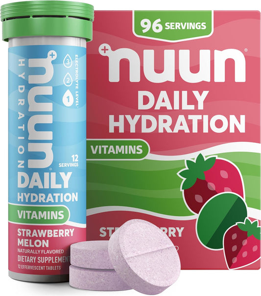 Nuun Hydration Electrolyte Tablets, Strawberry Melon Flavor, 8 Pack - Vitamin Enhanced with 5 Essential Electrolytes, Magnesium, Vegan Formula