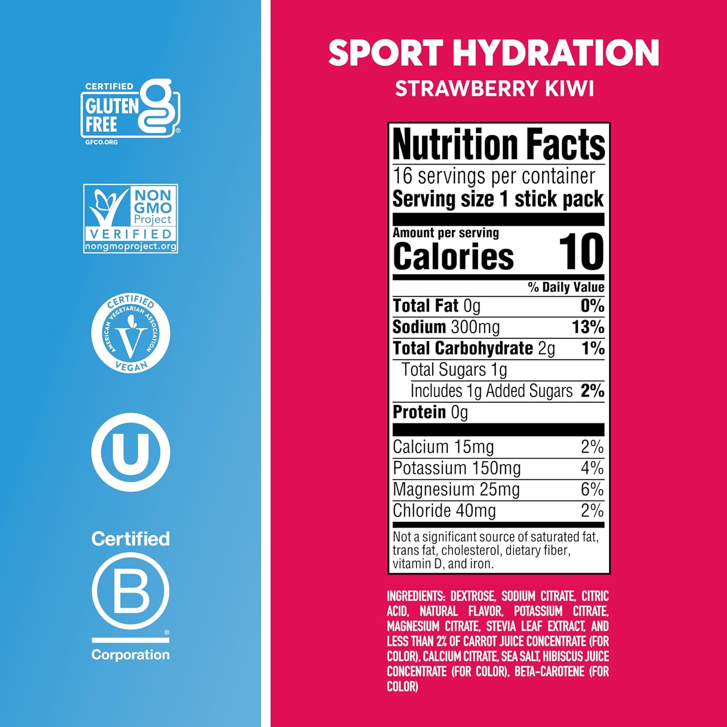 Nuun Sport Electrolyte Powder Packets - Strawberry Kiwi Flavor, Hydration Drink Mix with 5 Essential Electrolytes, Magnesium, Low Sugar - Non GMO, Vegan - 16 Sticks