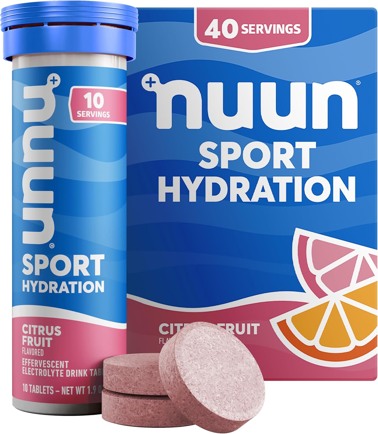 Nuun Sport Electrolyte Tablets - Citrus Flavor, Dissolvable Hydration Drink Mix with 5 Essential Electrolytes, 1g Sugar, Vegan, Non-GMO - 4 Pack, 40 Servings