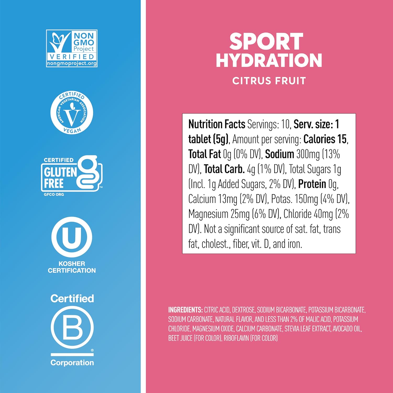 Nuun Sport Electrolyte Tablets - Citrus Flavor, Dissolvable Hydration Drink Mix with 5 Essential Electrolytes, 1g Sugar, Vegan, Non-GMO - 4 Pack, 40 Servings