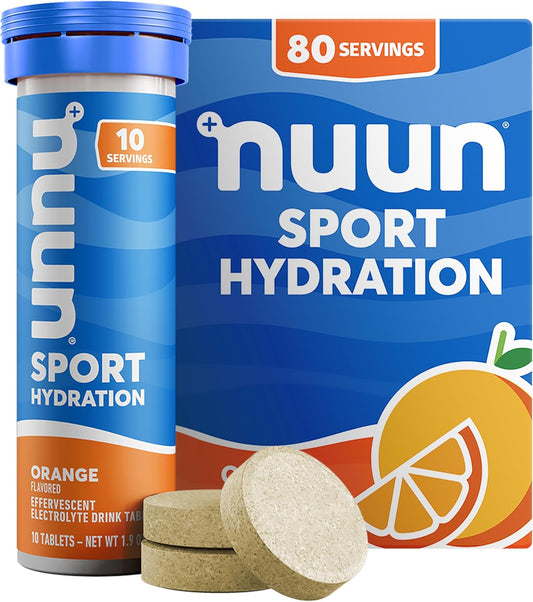 Nuun Sport Orange Electrolyte Tablets - 5 Essential Electrolytes, 1g Sugar Drink Mix, Vegan, Non-GMO - 8 Pack