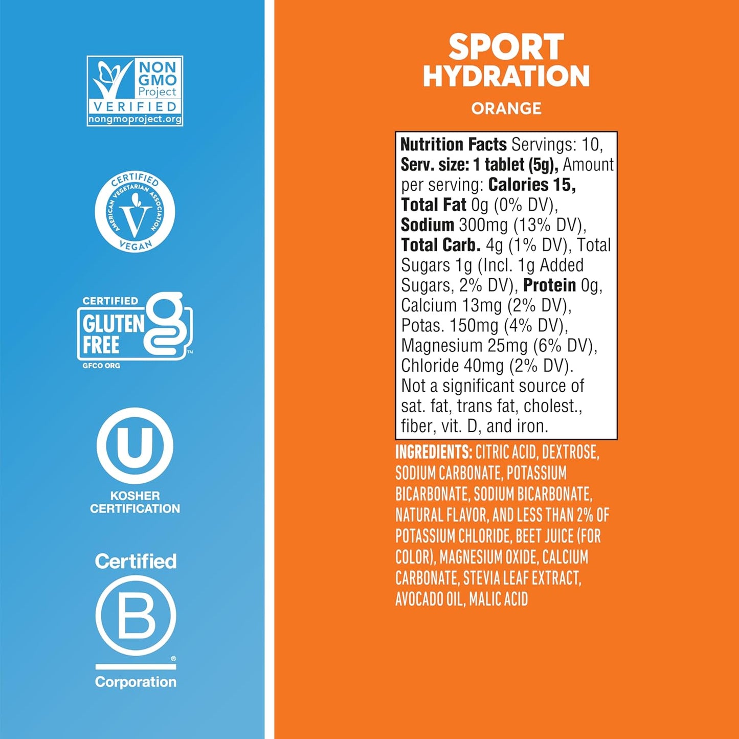 Nuun Sport Orange Electrolyte Tablets - 5 Essential Electrolytes, 1g Sugar Drink Mix, Vegan, Non-GMO - 8 Pack