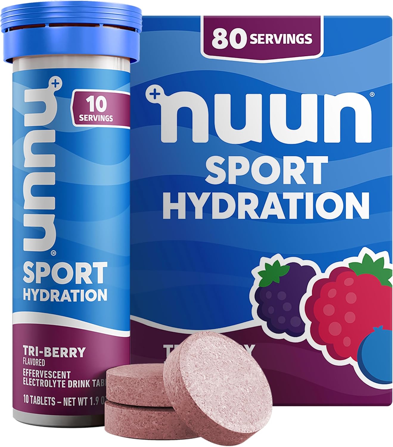 Nuun Sport Tri Berry Electrolyte Tablets - Dissolvable in Water, 5 Essential Electrolytes, Hydration Drink Mix, Vegan, Non-GMO - 8 Pack