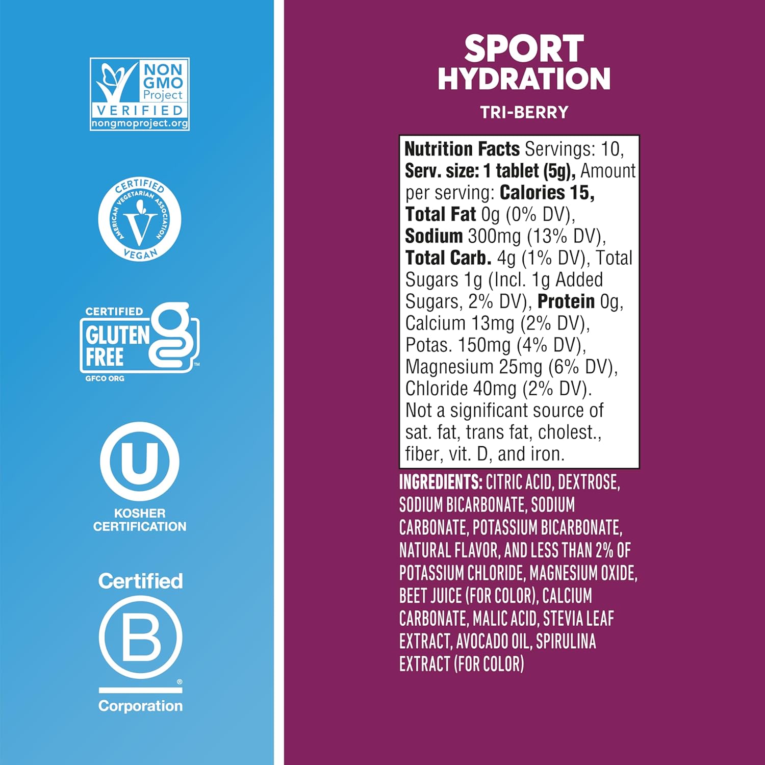 Nuun Sport Tri Berry Electrolyte Tablets - Dissolvable in Water, 5 Essential Electrolytes, 1g Sugar, Vegan, Non-GMO - 4 Pack (40 Servings)