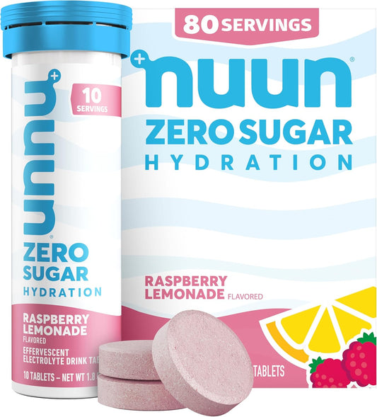 Nuun Zero Sugar Electrolyte Tablets - Raspberry Lemonade Flavor, Gluten Free & Vegan, 80 Servings