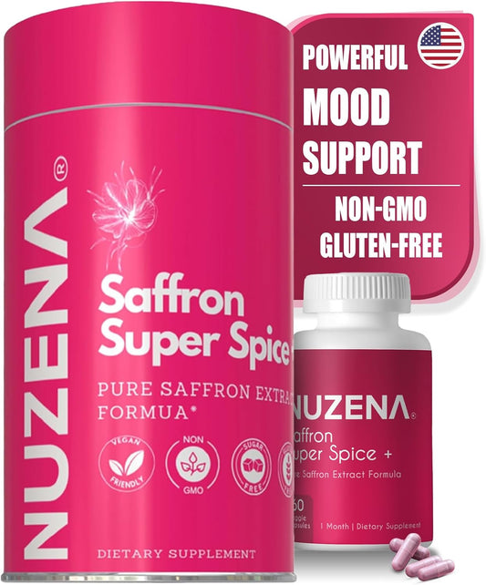 Nuzena Saffron Extract Supplements - 88.5mg per Serving - Mood Enhancer - Vegan - Non-GMO - Pure Saffron for Eyes, Memory, Mood - 60 Capsules