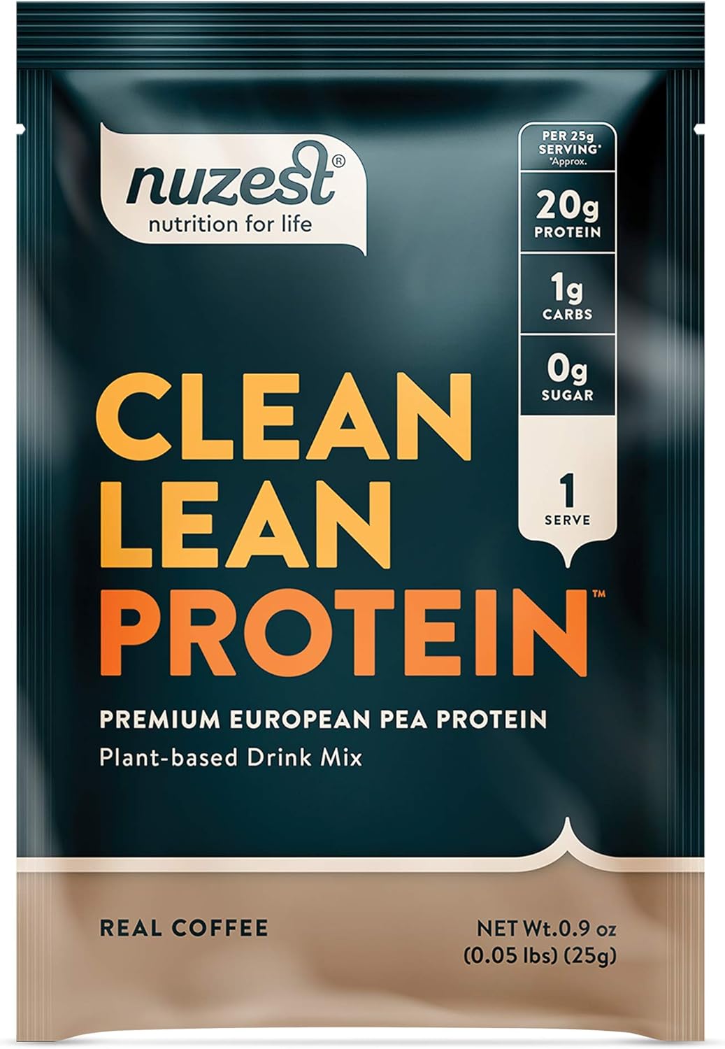 Nuzest Clean Lean Plant Based Pea Protein Powder, Real Coffee Flavor, 1 Serving, 0.9 oz - Dairy Free, Gluten Free, GMO Free Vegan Protein Shake