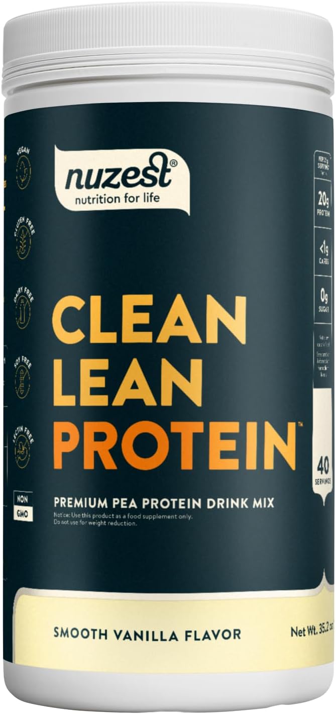 Nuzest Clean Lean Protein Powder - Vegan Plant Based Shake, Smooth Vanilla, 40 Servings, 2.2 lb - Dairy, Gluten, GMO Free