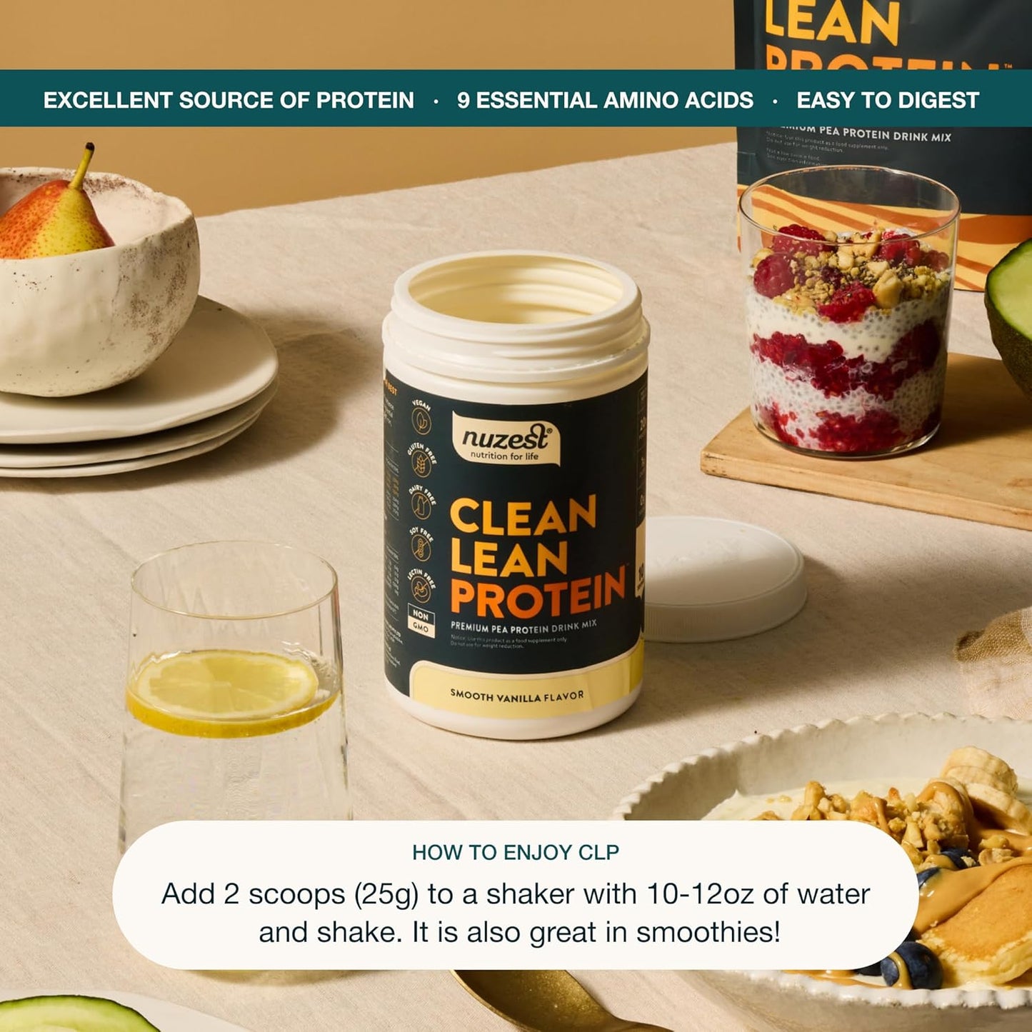 Nuzest Clean Lean Protein Powder - Vegan Plant Based Shake, Smooth Vanilla, 40 Servings, 2.2 lb - Dairy, Gluten, GMO Free