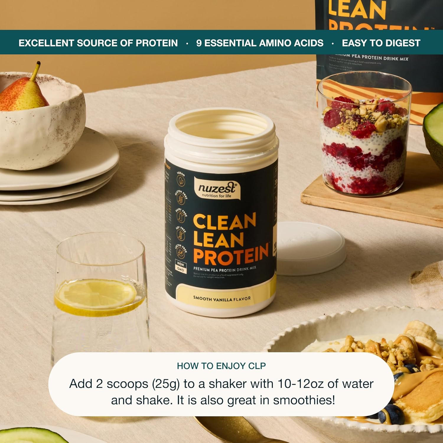 Nuzest Clean Lean Protein Powder - Vegan Plant Based Shake, Smooth Vanilla, 40 Servings, 2.2 lb - Dairy, Gluten, GMO Free